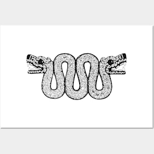 Double headed Aztec Serpent (turquoise mosaic) Outline Posters and Art